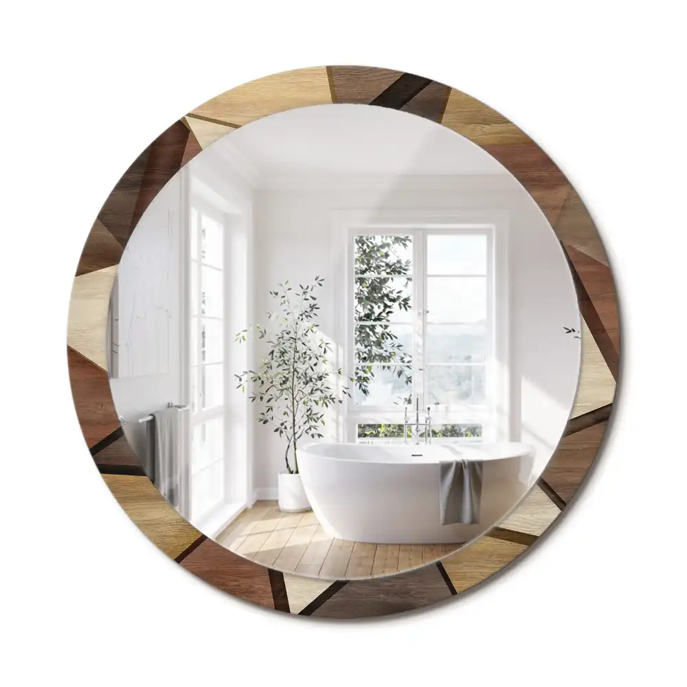 Miroir rond avec décoration bois géométrique 3D