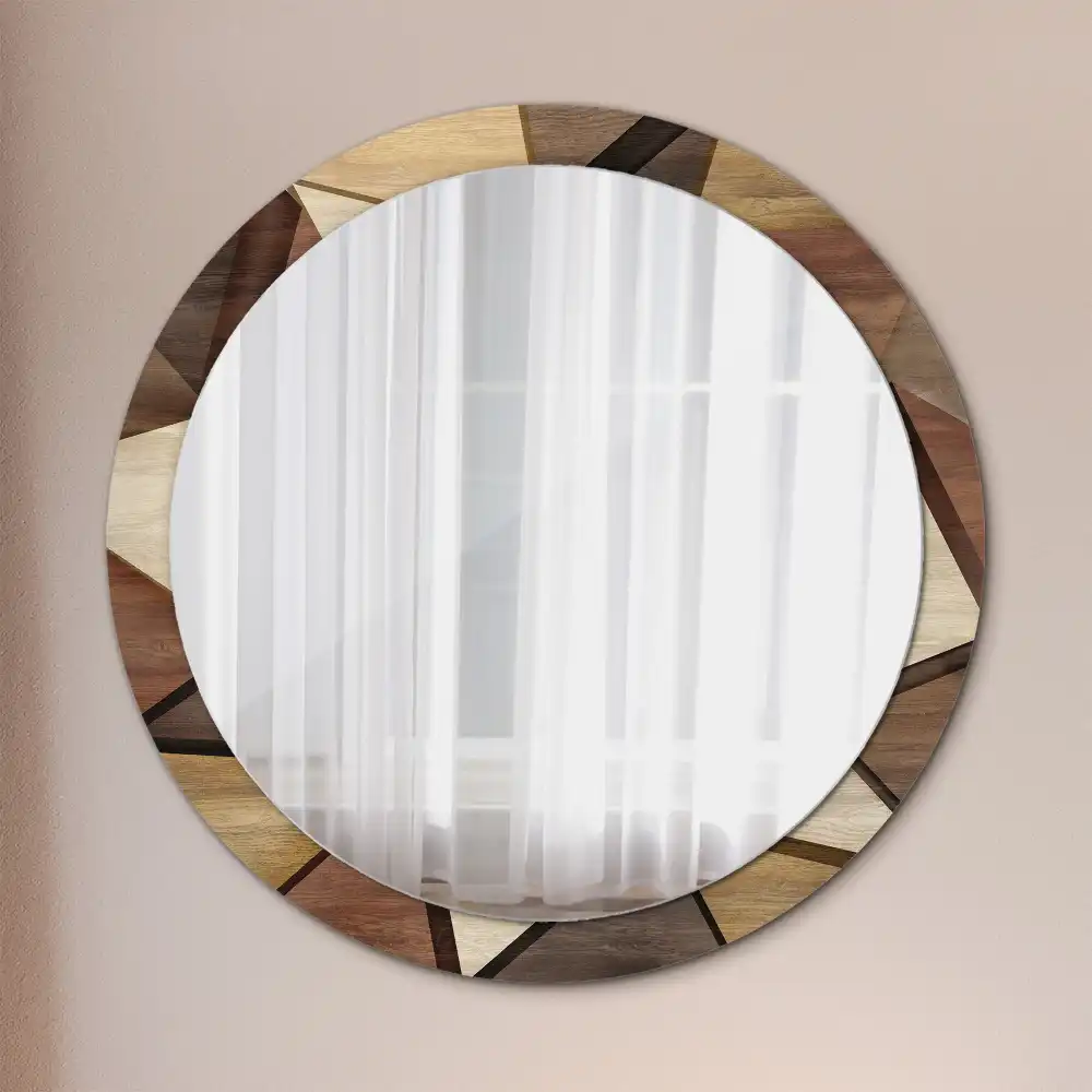 Miroir rond avec décoration bois géométrique 3D