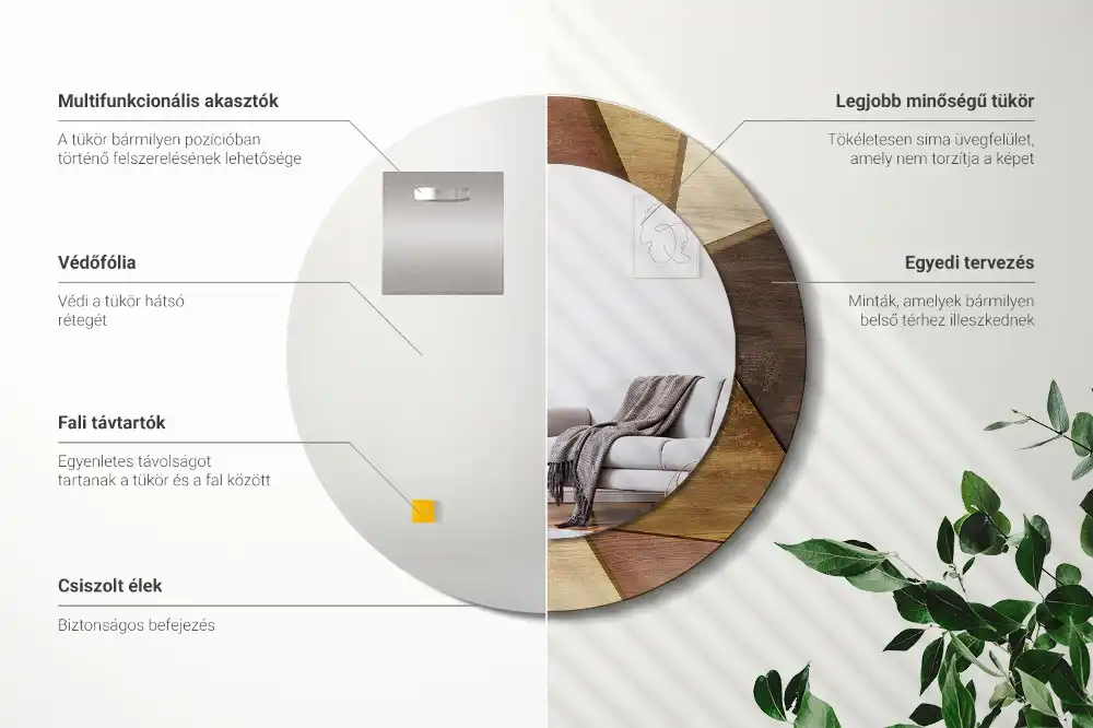 Miroir rond avec décoration bois géométrique 3D