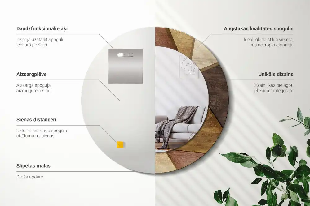 Miroir rond avec décoration bois géométrique 3D