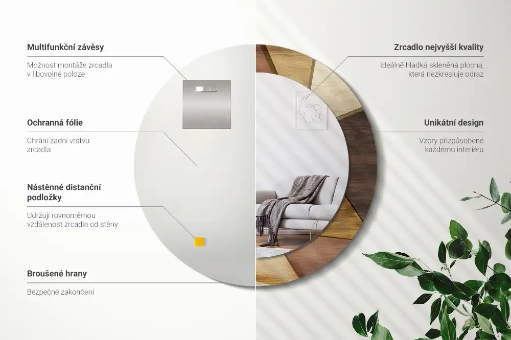 Miroir rond avec décoration bois géométrique 3D