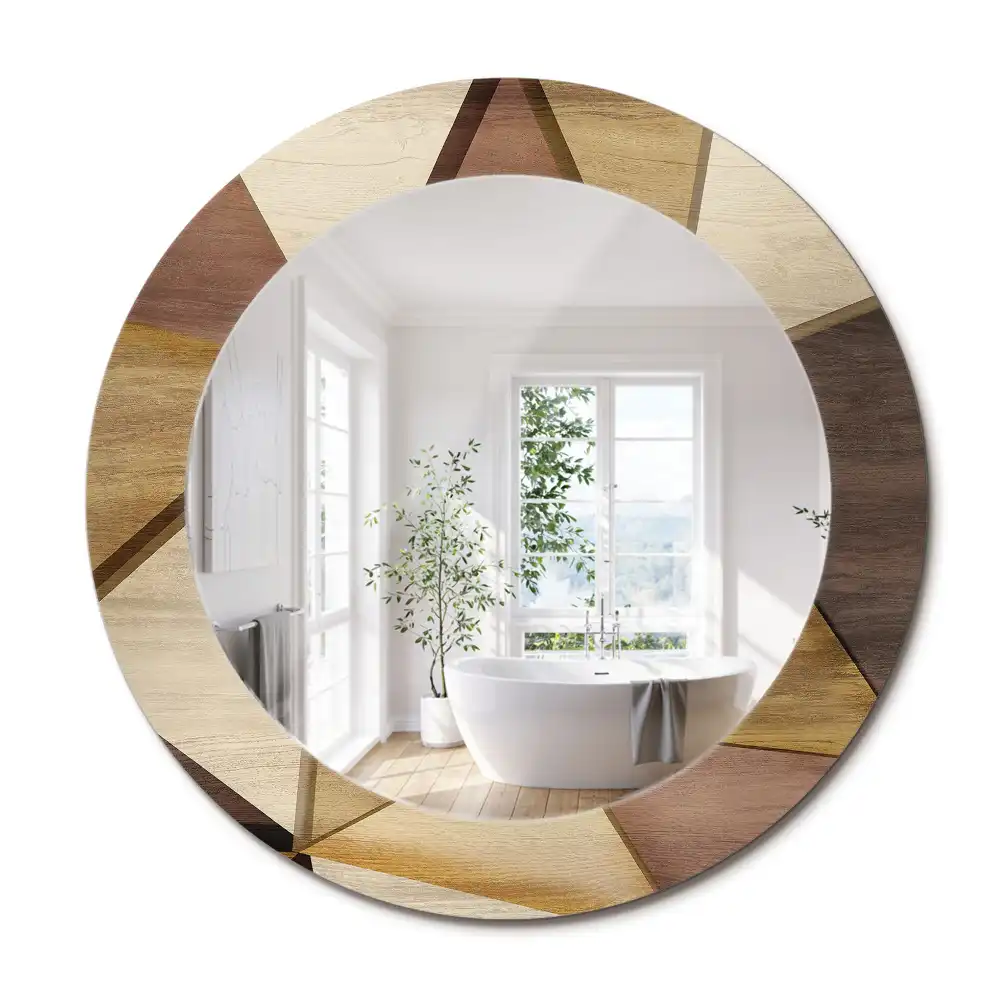 Miroir rond avec décoration bois géométrique 3D