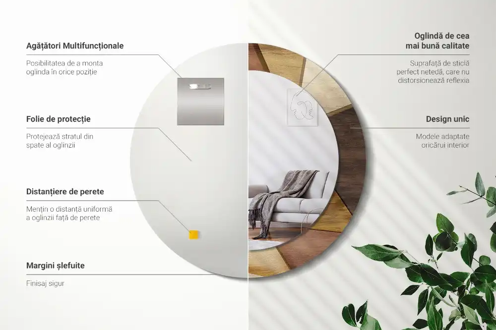 Miroir rond avec décoration bois géométrique 3D