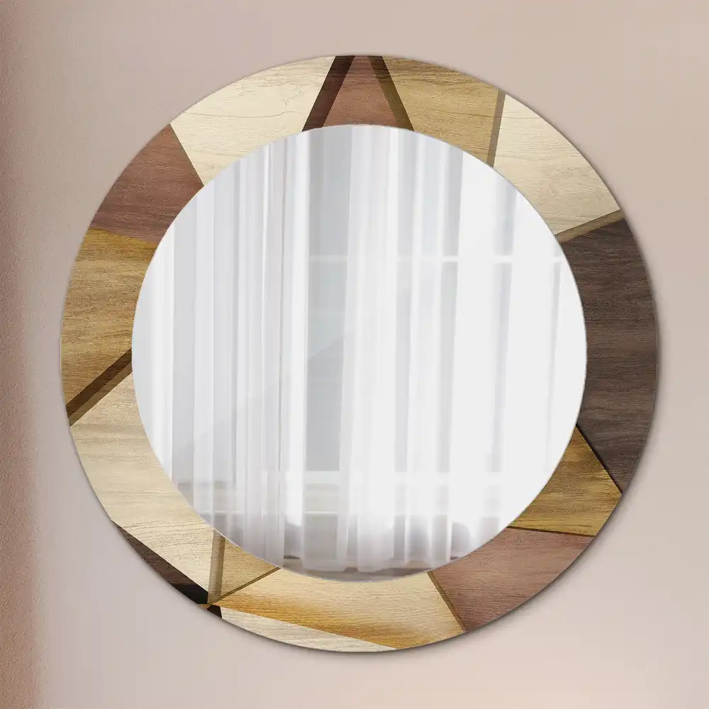 Miroir rond avec décoration bois géométrique 3D