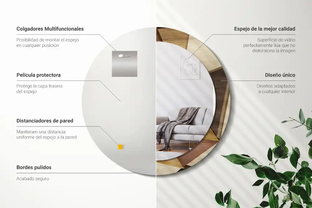 Miroir rond avec décoration bois géométrique 3D