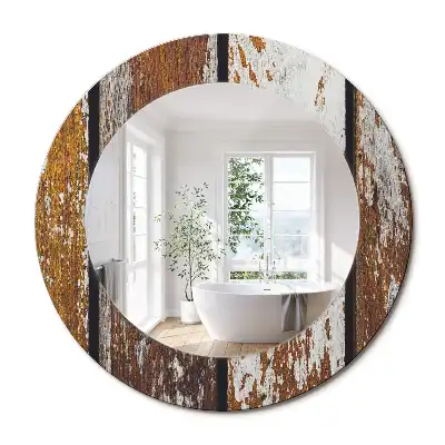 Miroir rond avec décoration bois sombre patiné