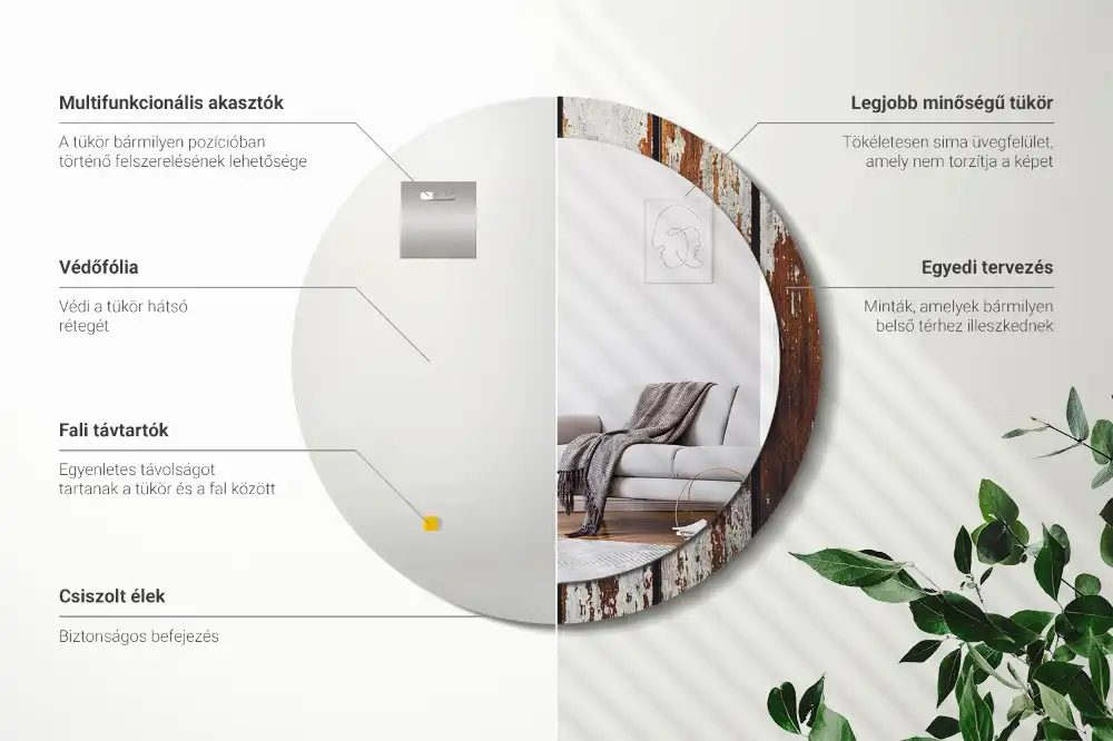 Miroir rond avec décoration bois sombre patiné