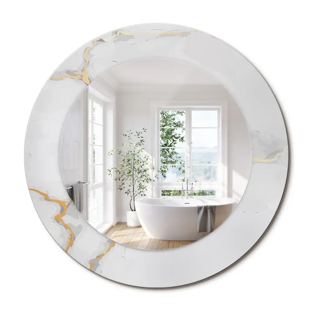 Miroir rond cadre imprimé marbrure blanche