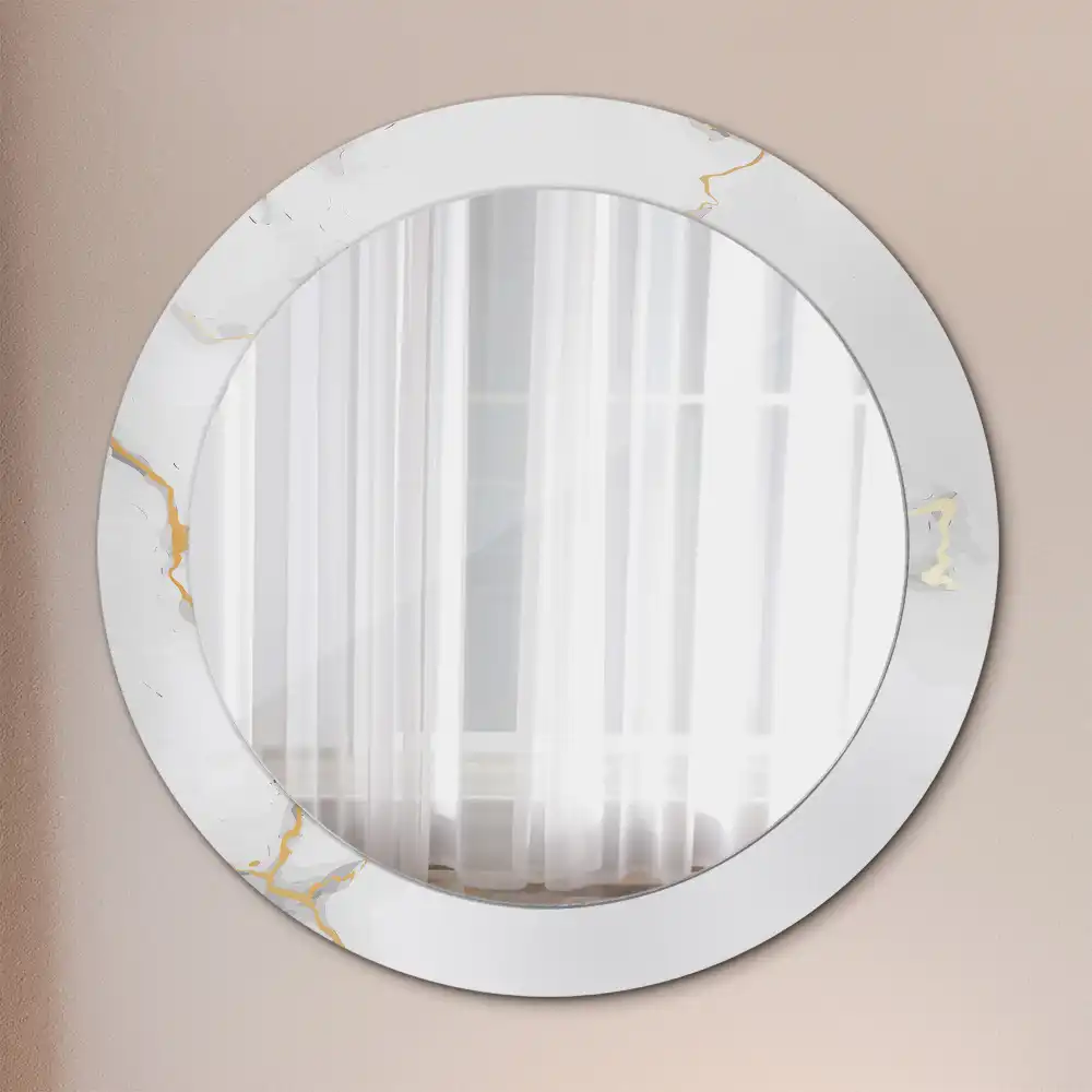 Miroir rond cadre imprimé marbrure blanche