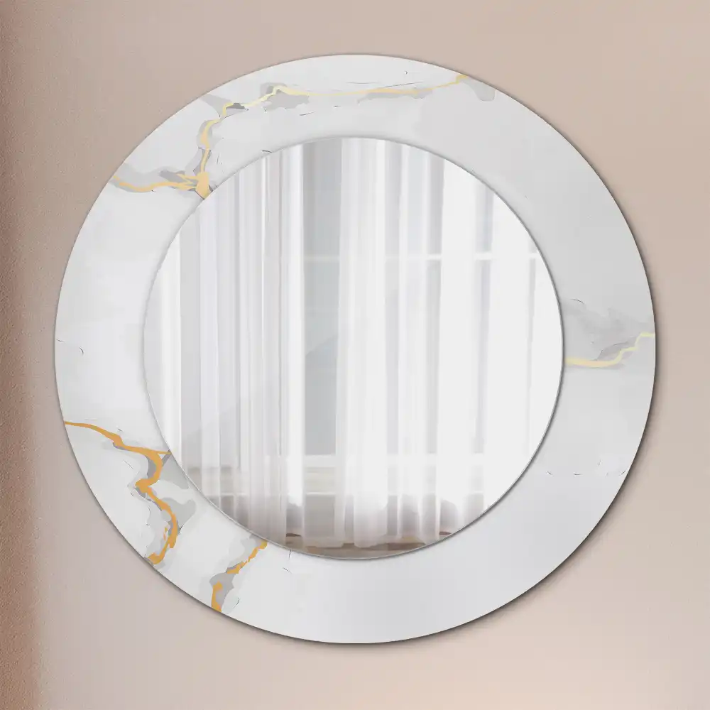 Miroir rond cadre imprimé marbrure blanche