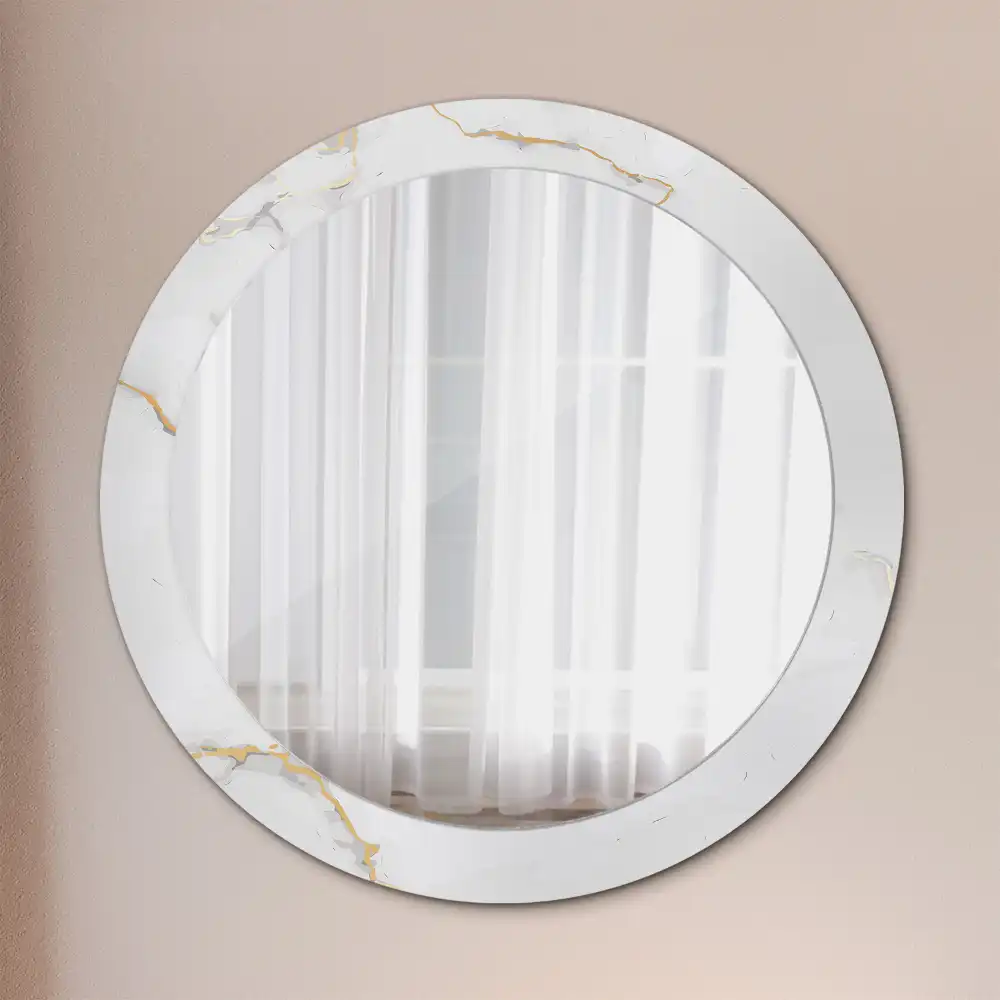 Miroir rond cadre imprimé marbrure blanche