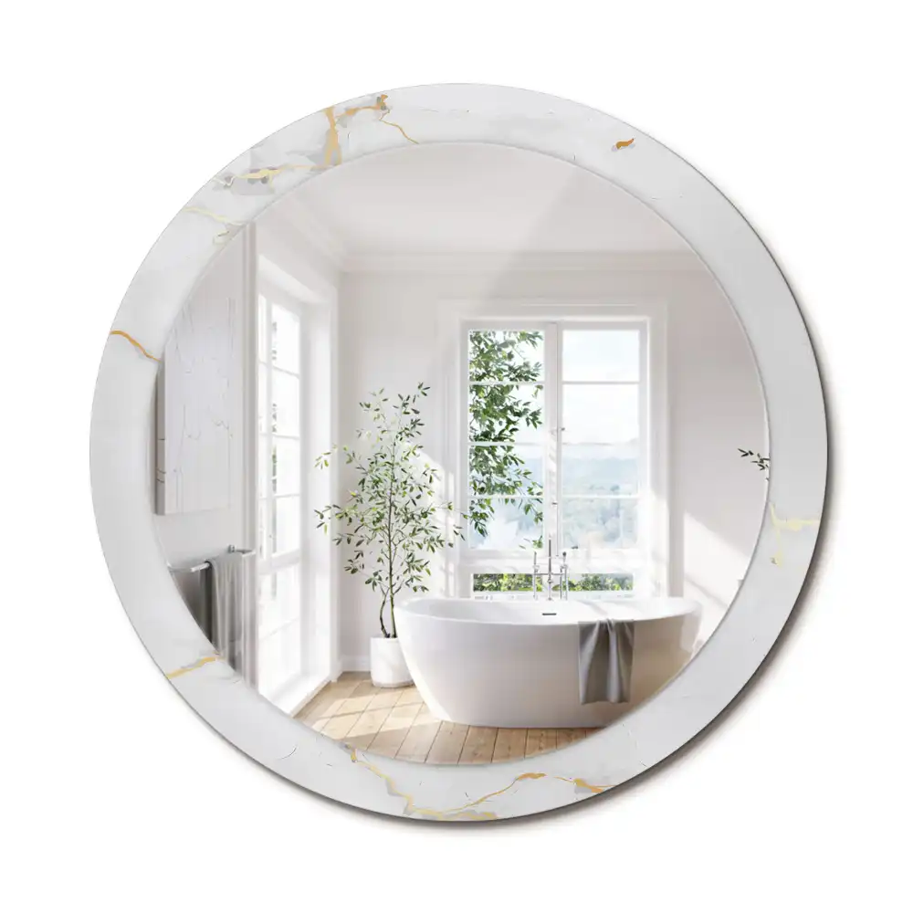 Miroir rond cadre imprimé marbrure blanche