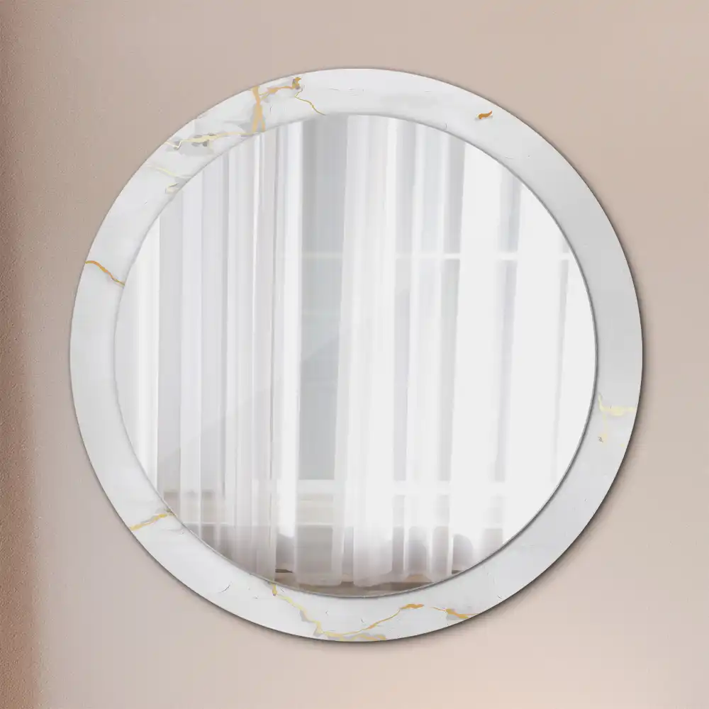 Miroir rond cadre imprimé marbrure blanche