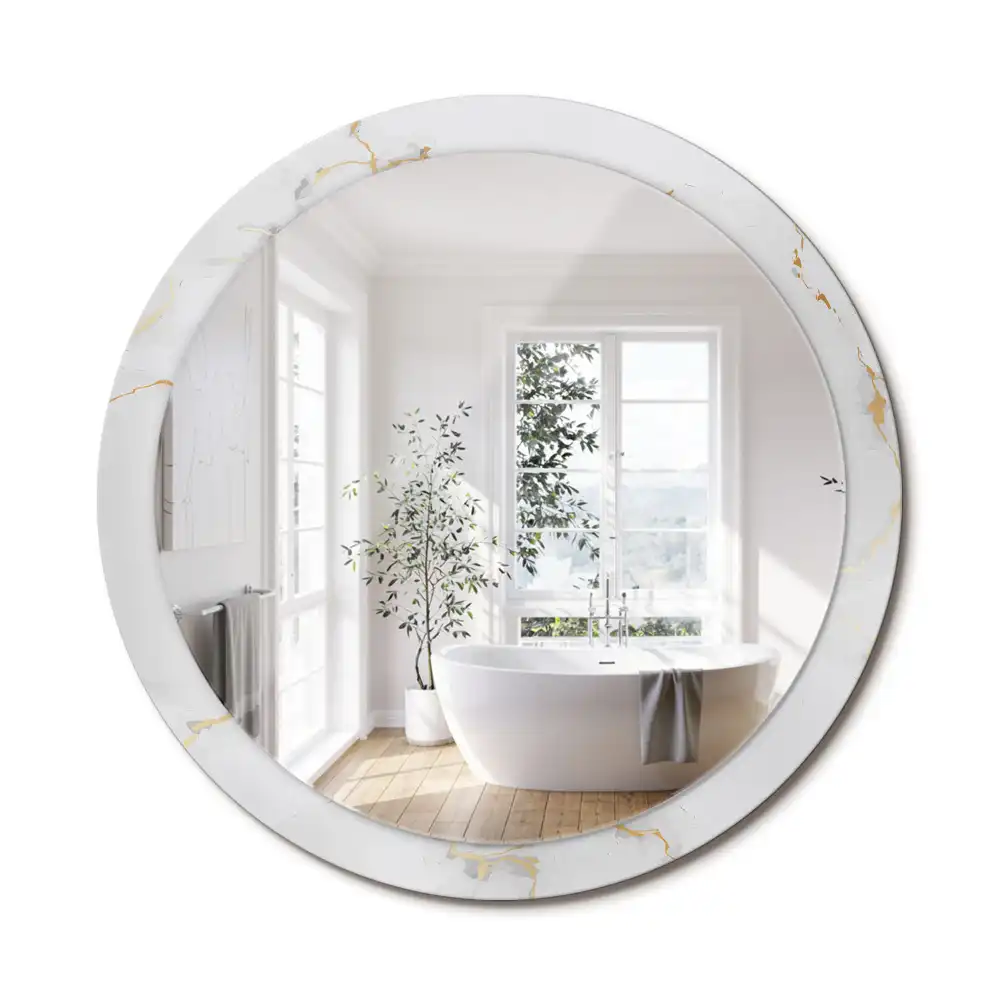 Miroir rond cadre imprimé marbrure blanche