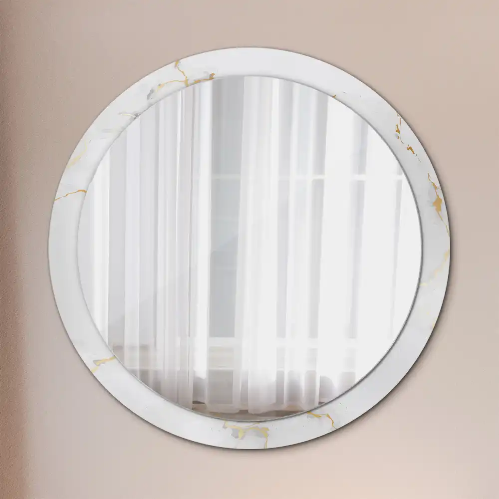 Miroir rond cadre imprimé marbrure blanche