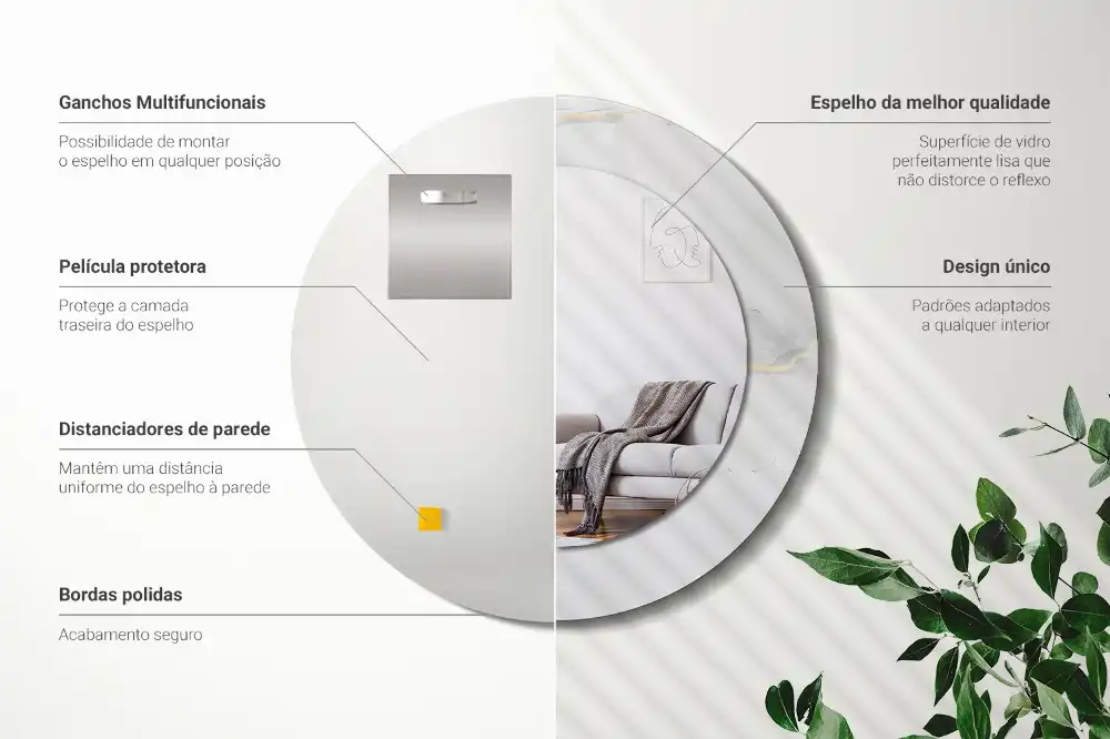Miroir rond cadre imprimé marbrure blanche