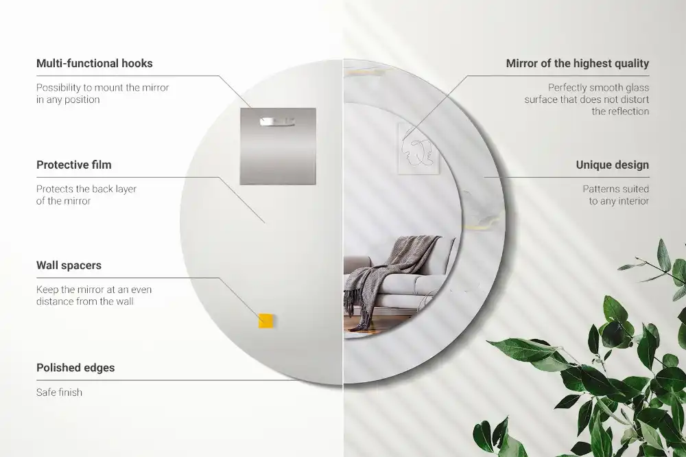 Miroir rond cadre imprimé marbrure blanche