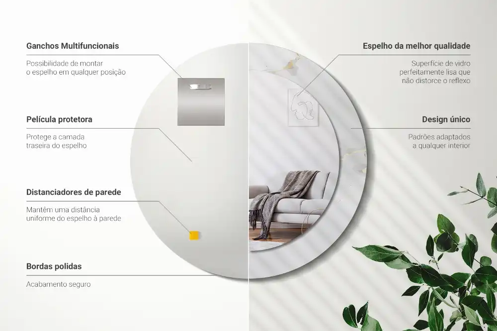 Miroir rond cadre imprimé marbrure blanche