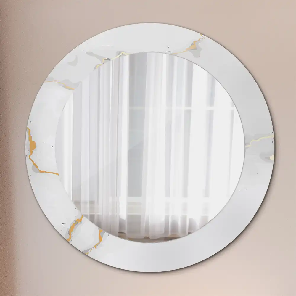 Miroir rond cadre imprimé marbrure blanche