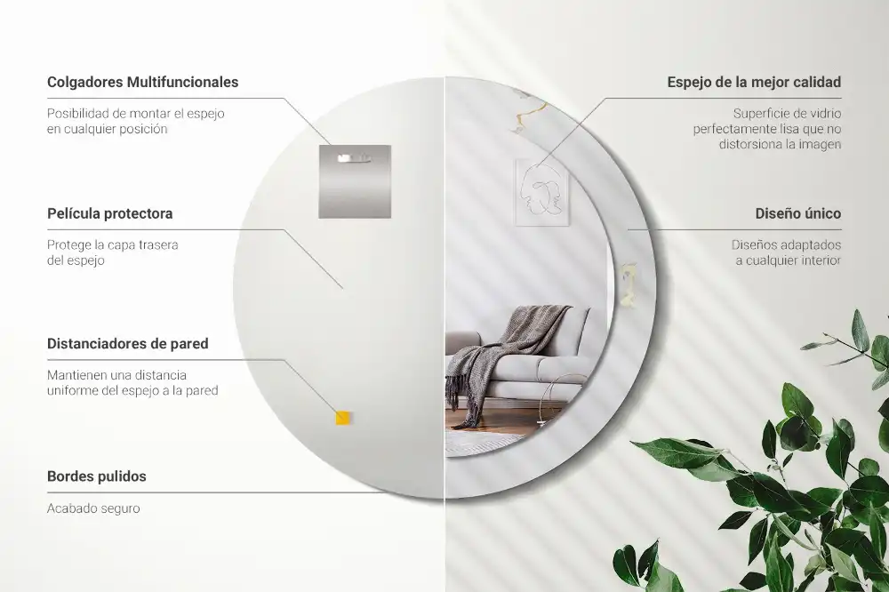 Miroir rond cadre imprimé marbrure blanche
