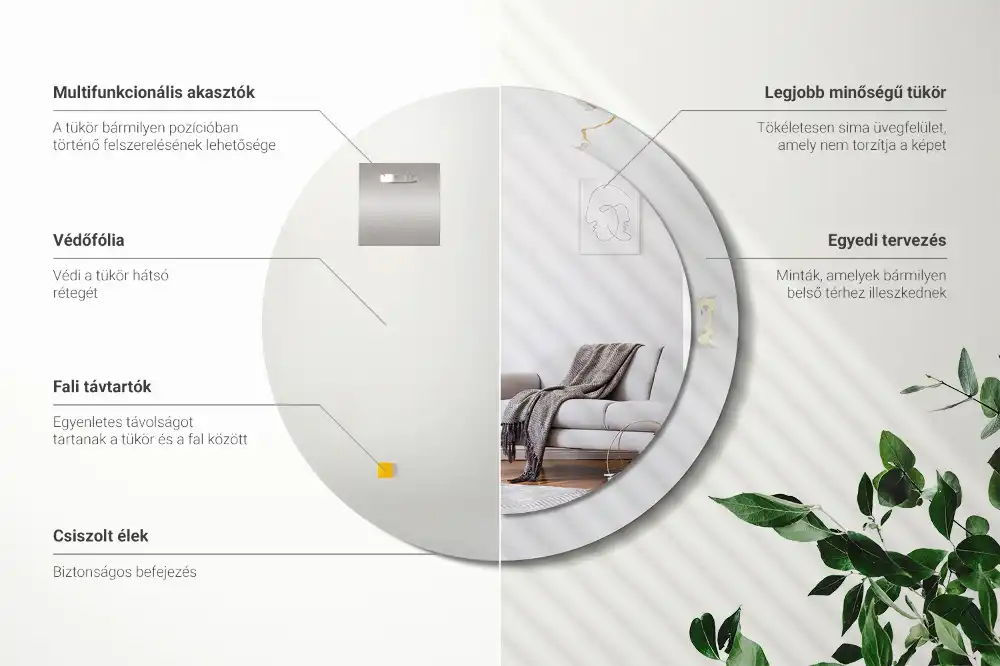 Miroir rond cadre imprimé marbrure blanche