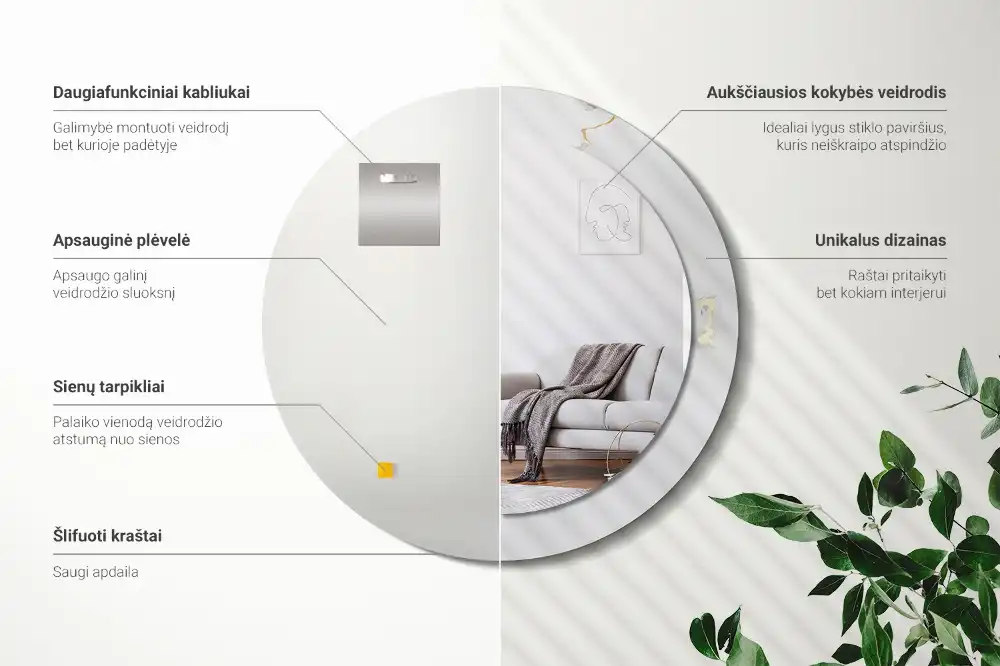 Miroir rond cadre imprimé marbrure blanche