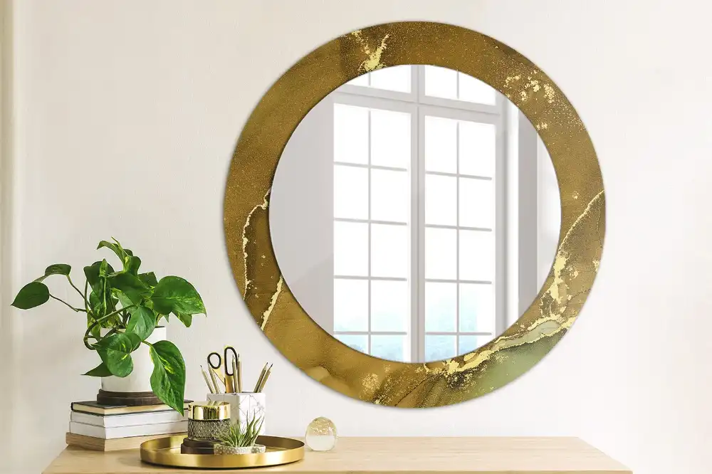 Miroir rond imprimé volutes métalliques
