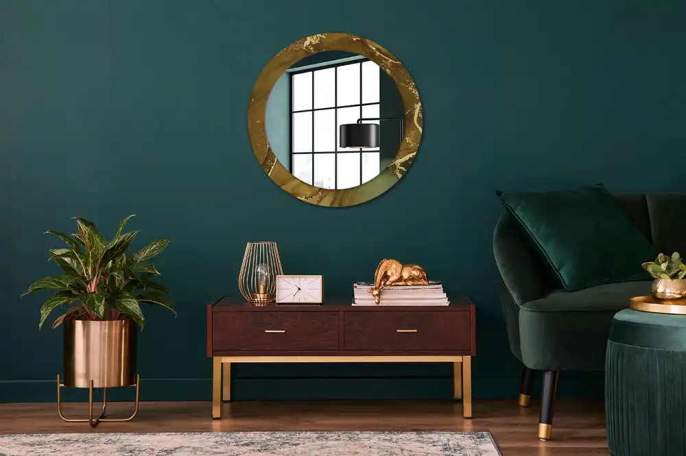 Miroir rond imprimé volutes métalliques