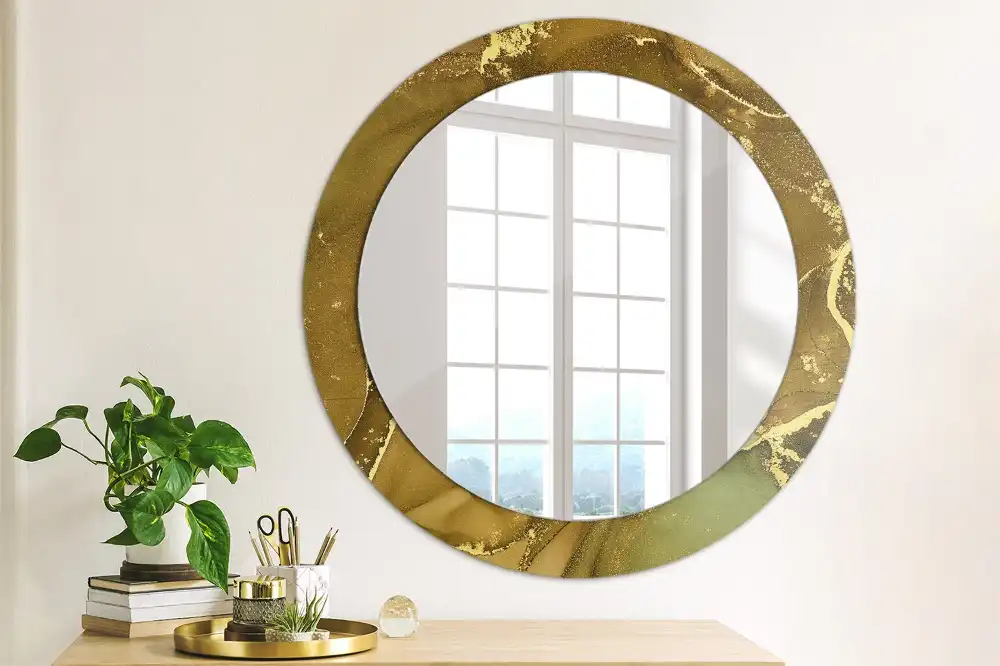 Miroir rond imprimé volutes métalliques