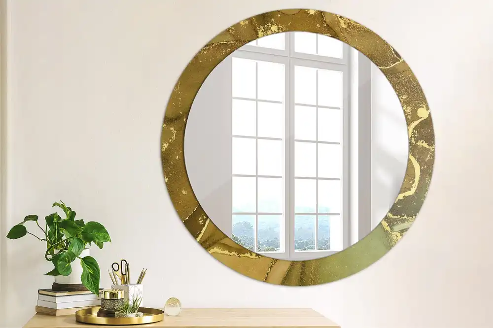 Miroir rond imprimé volutes métalliques