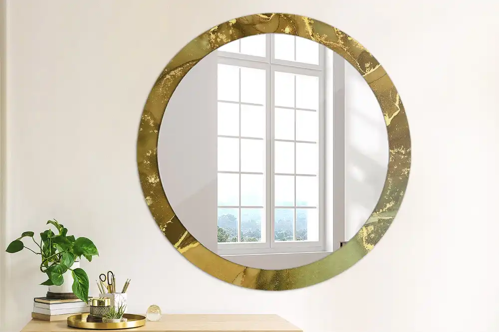 Miroir rond imprimé volutes métalliques