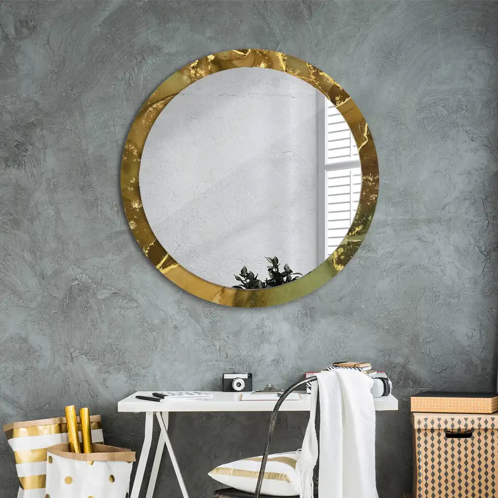 Miroir rond imprimé volutes métalliques