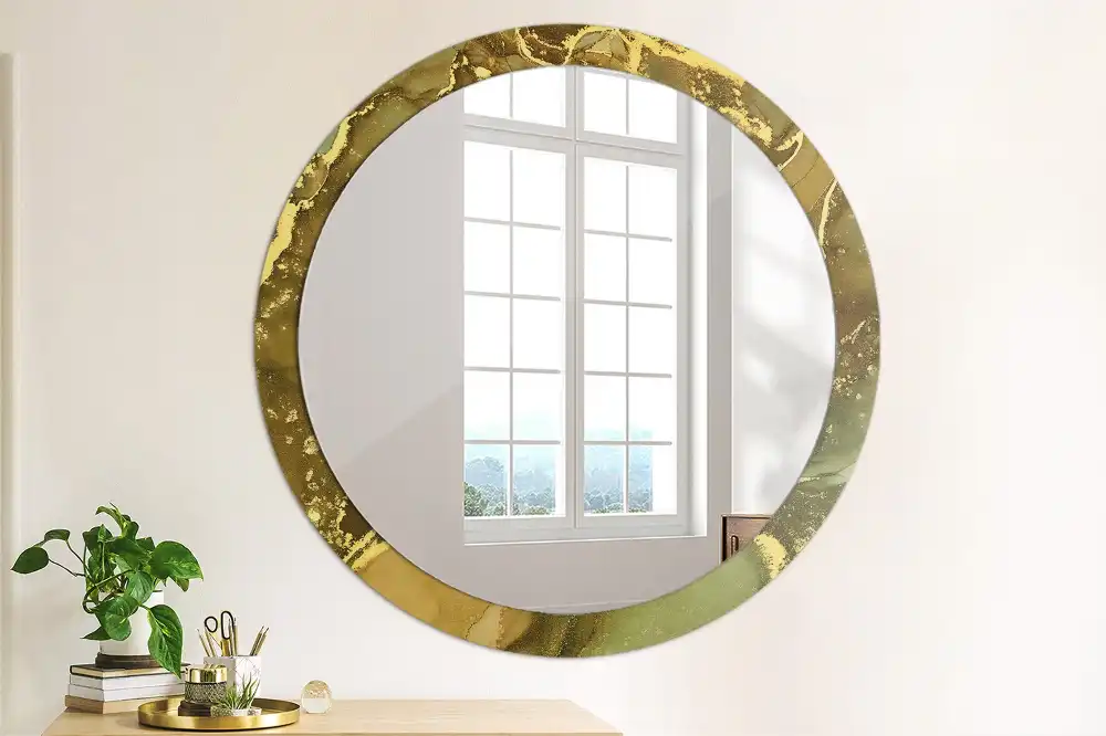 Miroir rond imprimé volutes métalliques