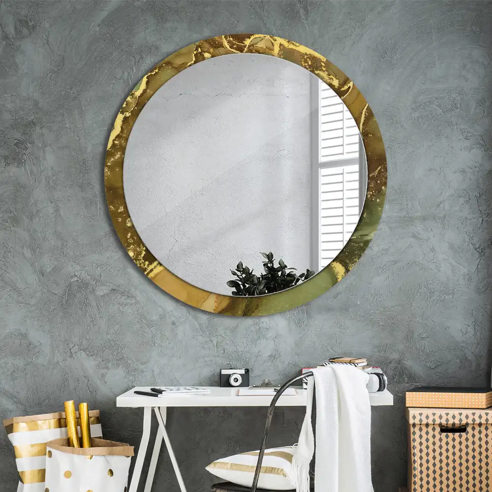 Miroir rond imprimé volutes métalliques