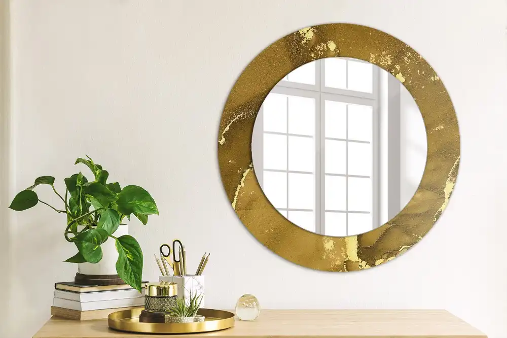 Miroir rond imprimé volutes métalliques