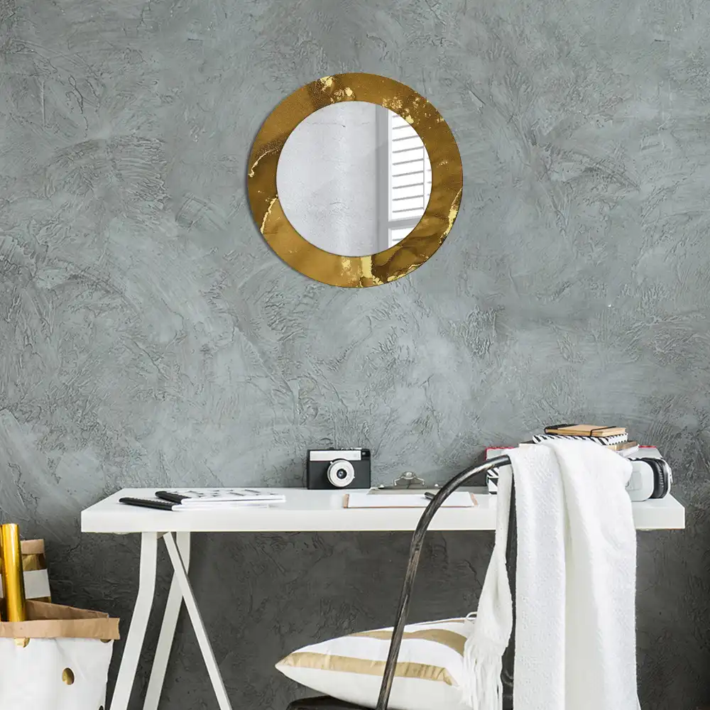 Miroir rond imprimé volutes métalliques