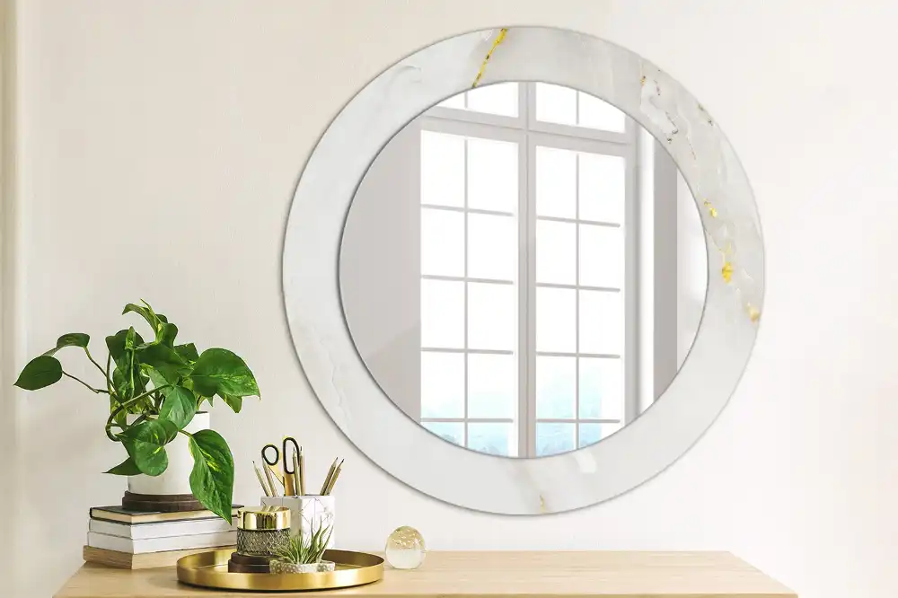 Miroir rond cadre avec impression marbre brillant