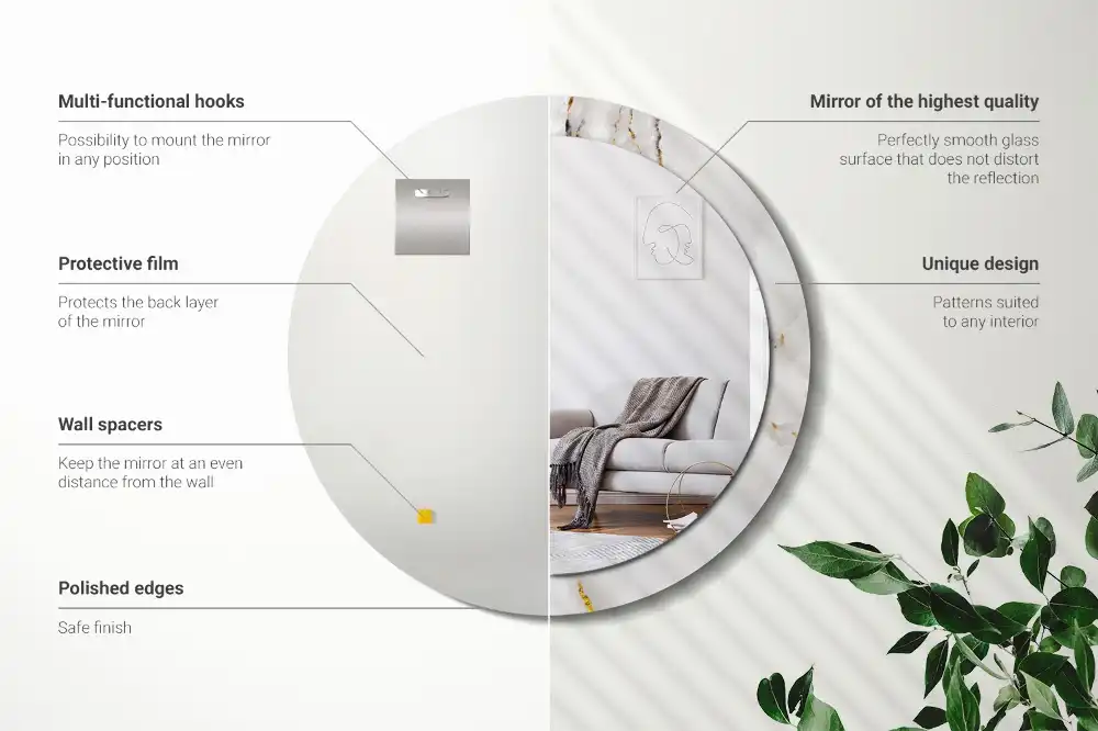 Miroir rond cadre avec impression marbre brillant