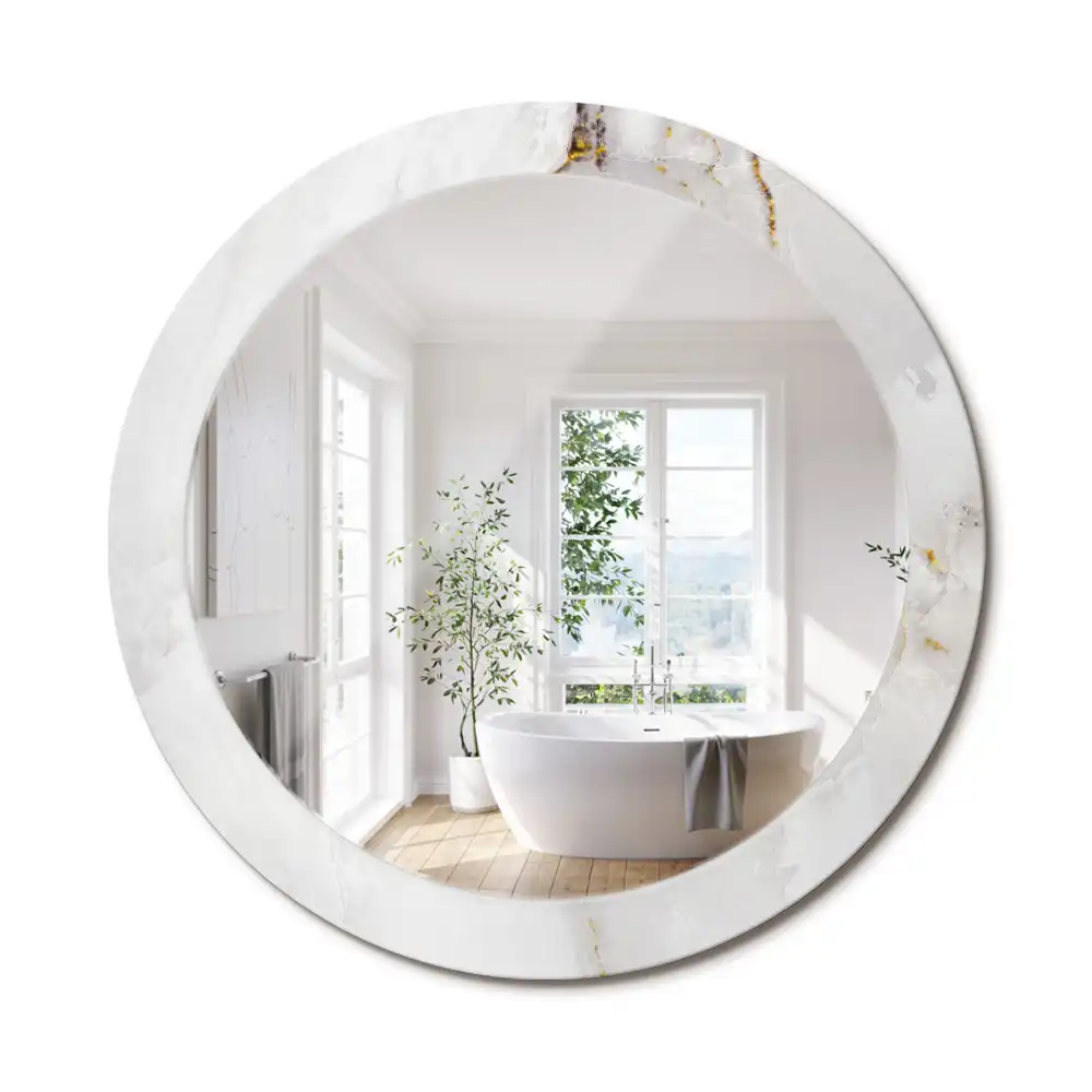 Miroir rond cadre avec impression marbre brillant