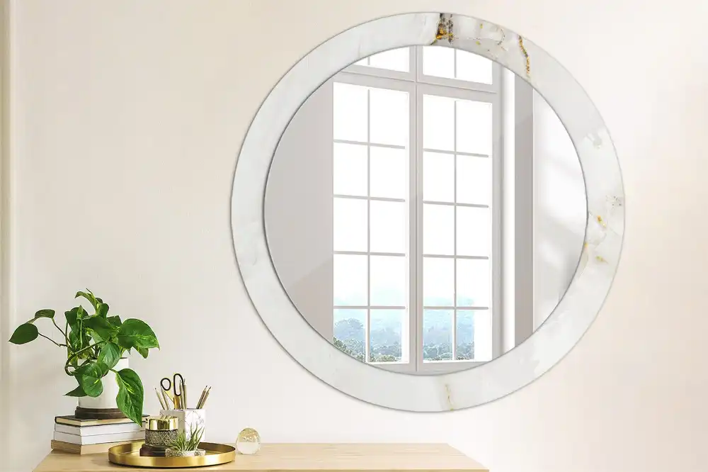 Miroir rond cadre avec impression marbre brillant