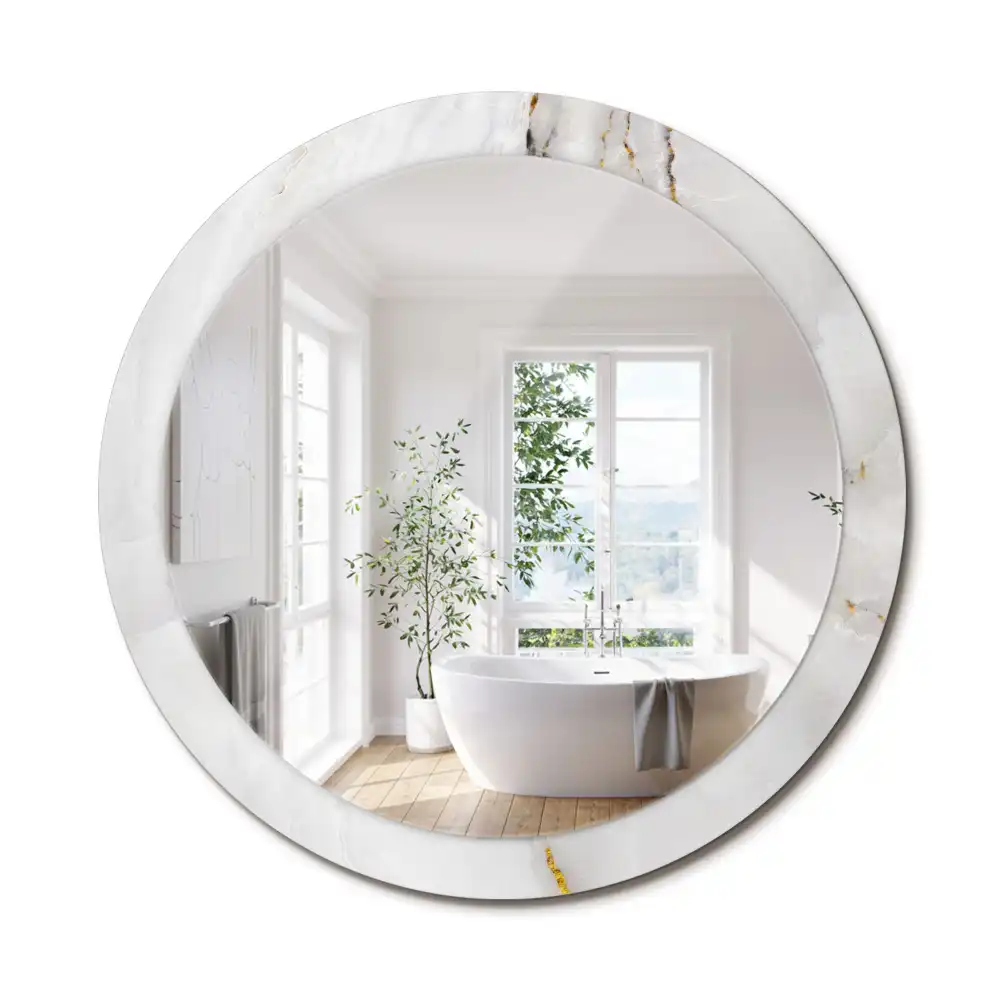 Miroir rond cadre avec impression marbre brillant