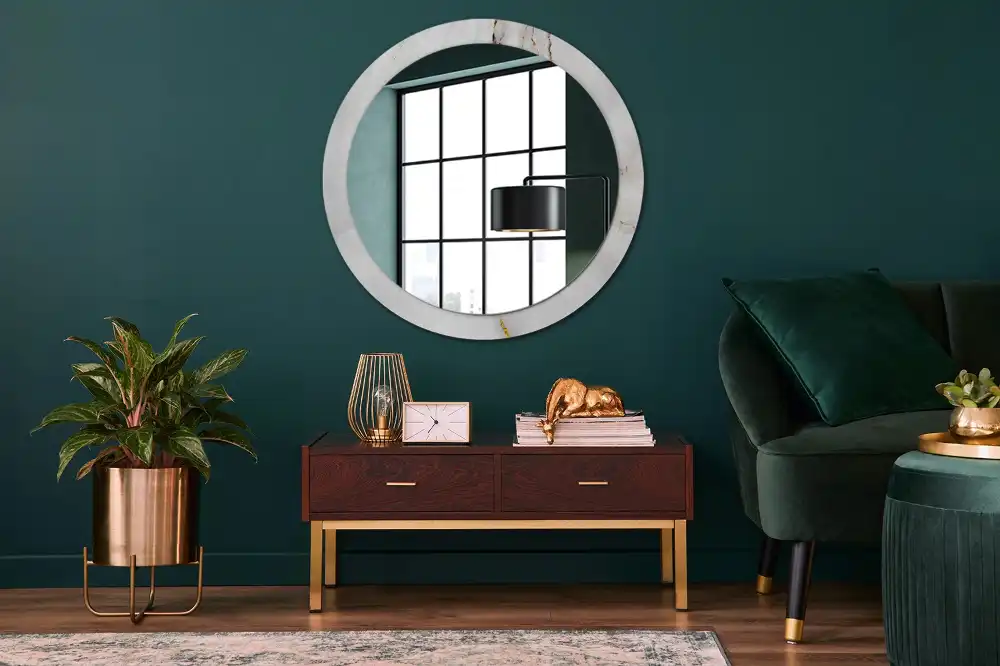 Miroir rond cadre avec impression marbre brillant