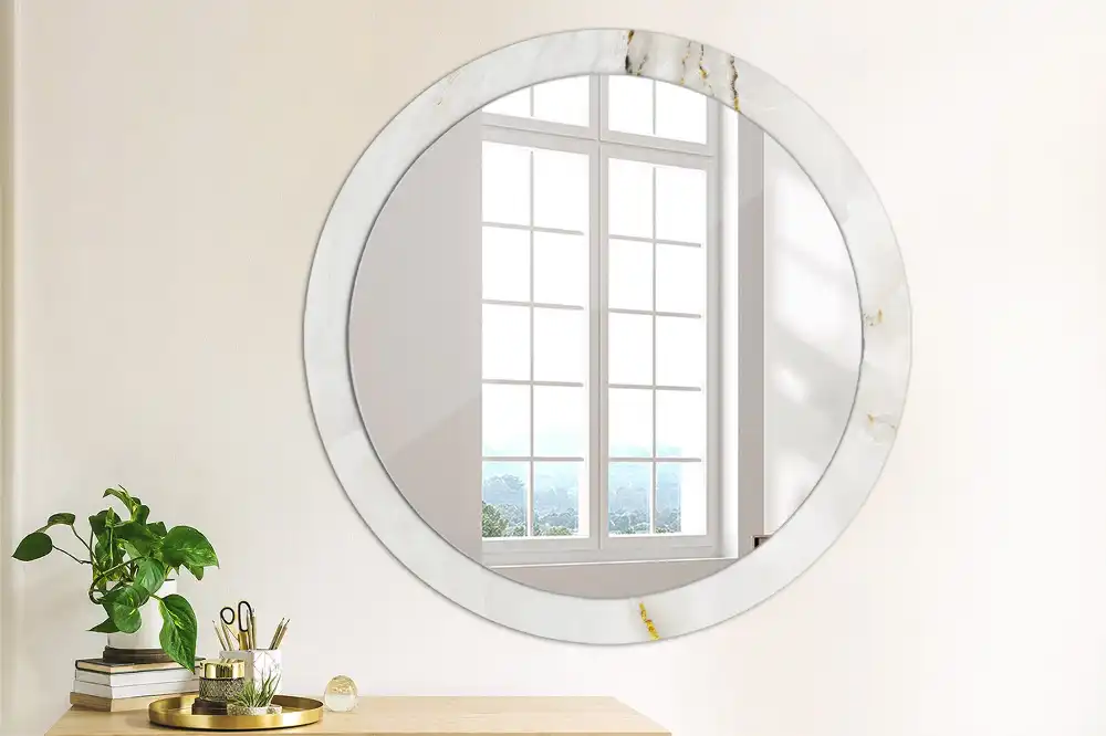 Miroir rond cadre avec impression marbre brillant