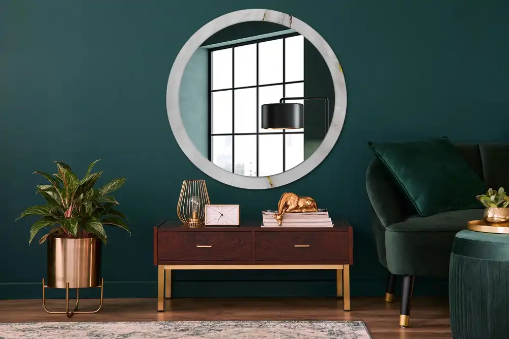 Miroir rond cadre avec impression marbre brillant