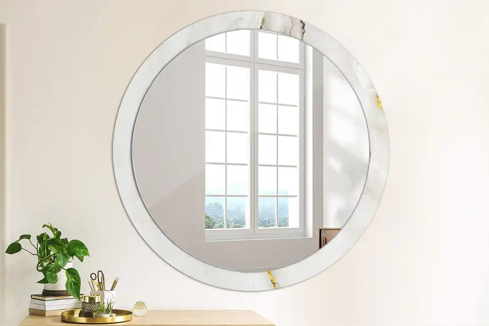Miroir rond cadre avec impression marbre brillant