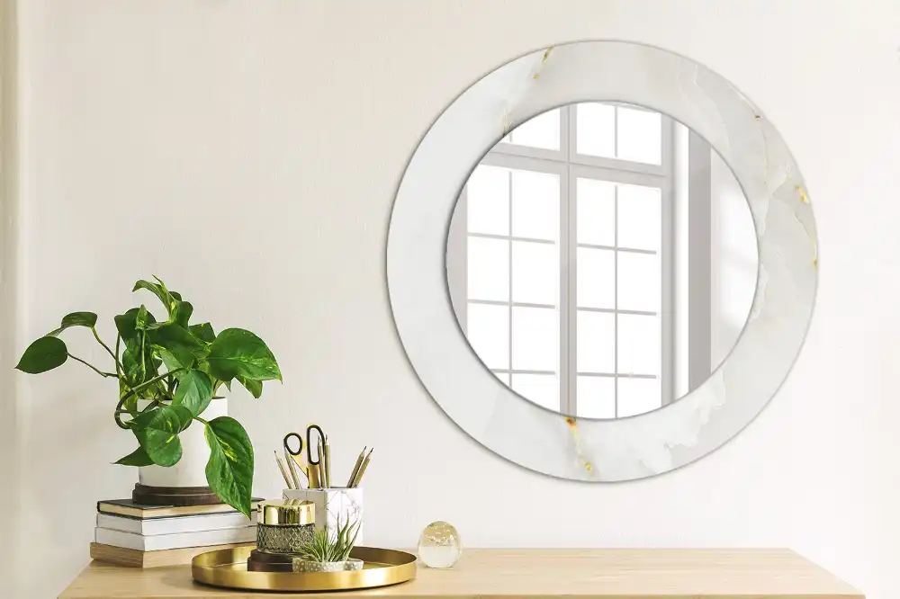 Miroir rond cadre avec impression marbre brillant