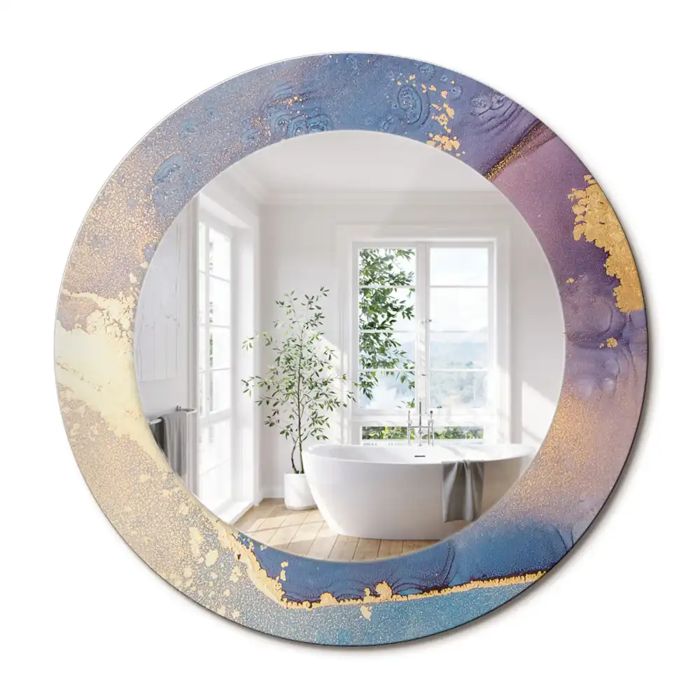Miroir rond cadre imprimé pierre de marbre
