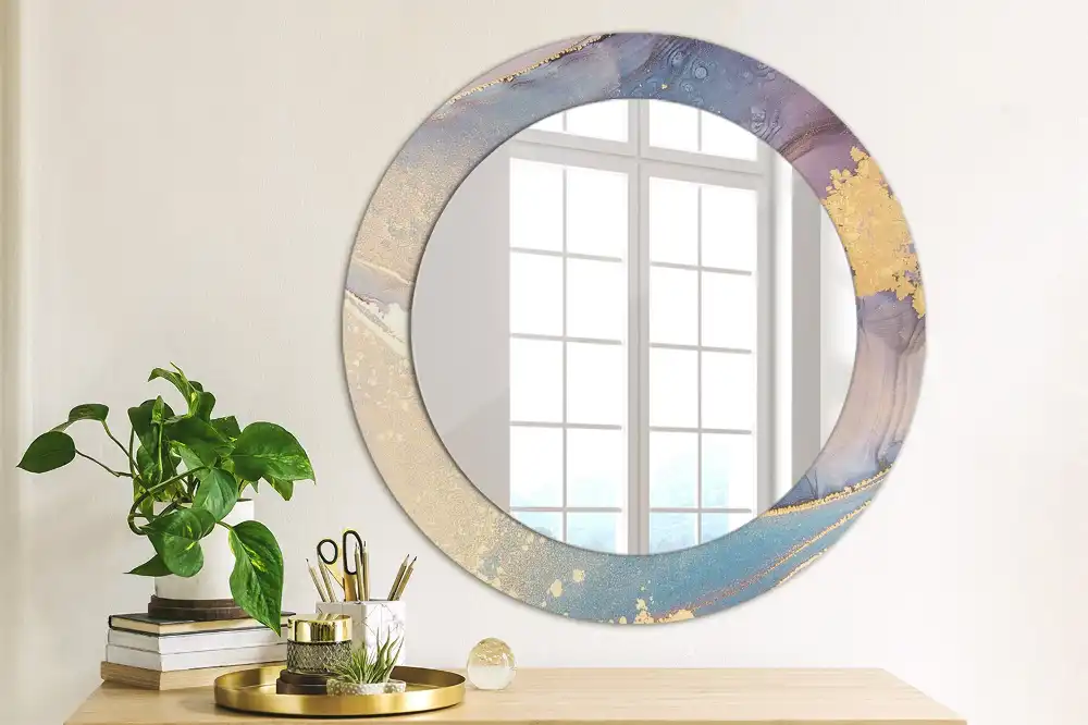 Miroir rond cadre imprimé pierre de marbre
