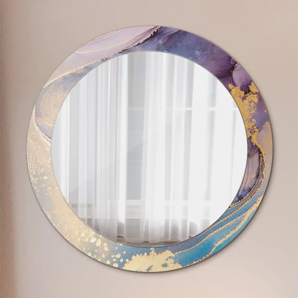 Miroir rond cadre imprimé pierre de marbre