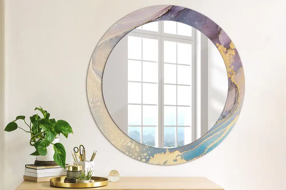 Miroir rond cadre imprimé pierre de marbre